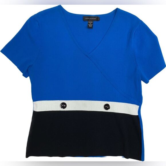 Cable & Guage SZ XL Summer Knit in Blue Black White Short Sleeves Color Blocking - Picture 2 of 12